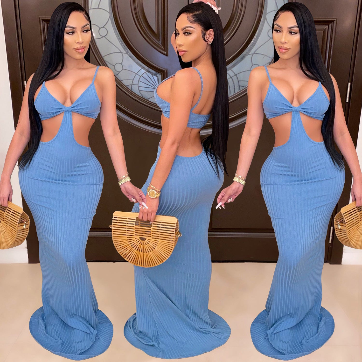 Sexy Knitted Strap Solid Color Dress for Women 6