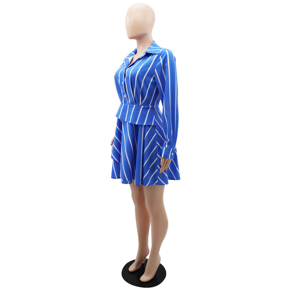 Fall High Waist Casual Turndown Collar Women's Shirt Dress 14