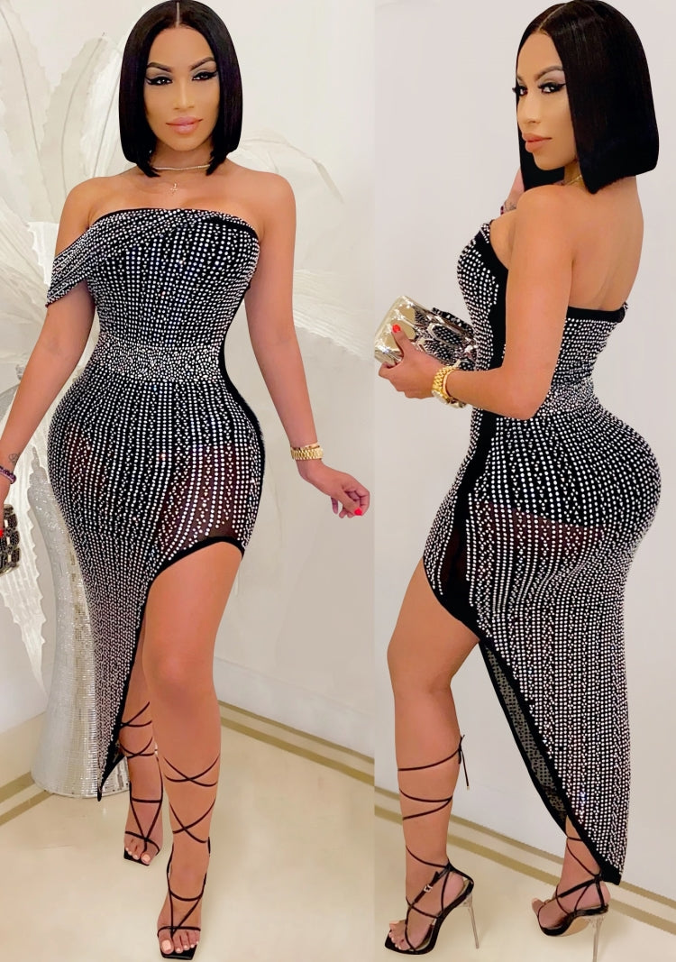 Summer Formal Beaded Strapless Irregular Long Party Dress