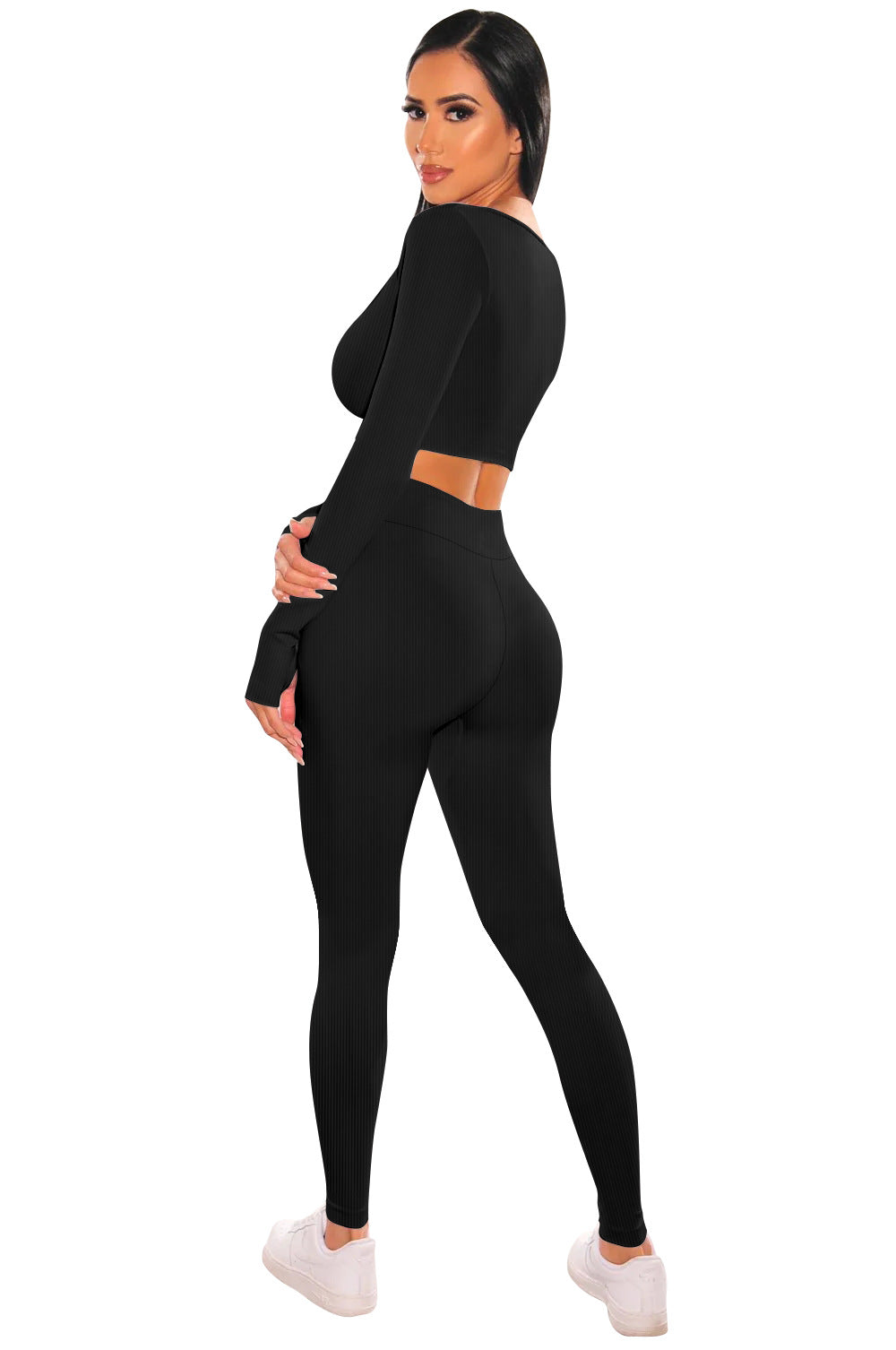 Autumn And Winter Fashionable Sports Square Collar Yoga Two-Piece Pants Set