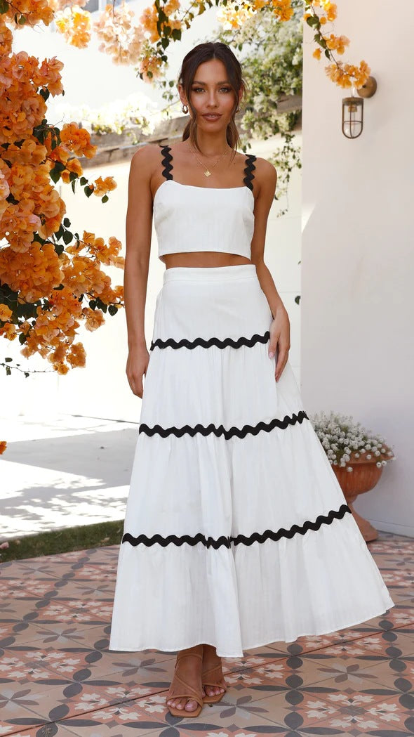 Women's Summer Sexy Strap A-line Two Piece Skirt Set 36