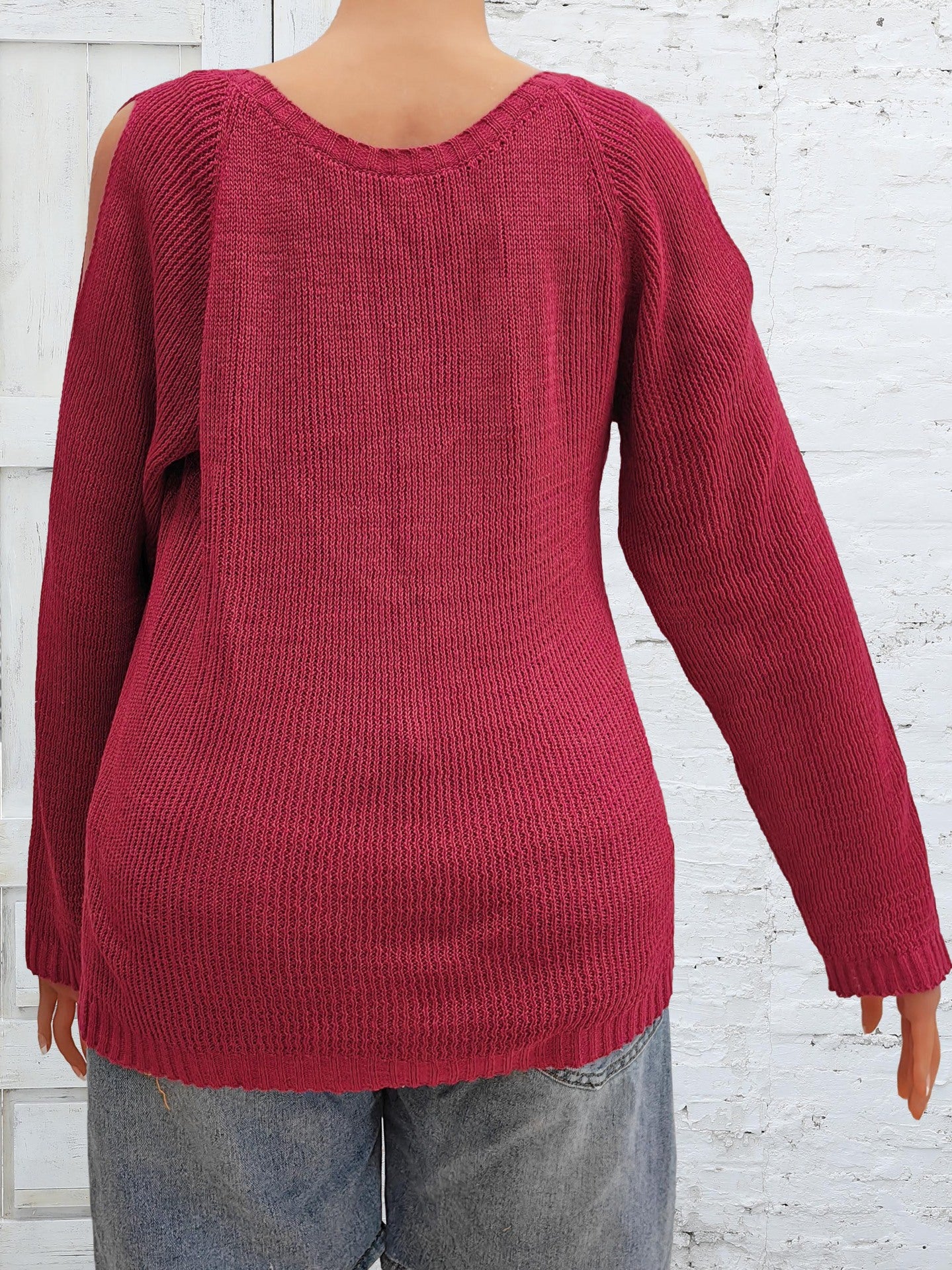 Plus Size Women Off-Shoulder Basic Round Neck Sweater 6