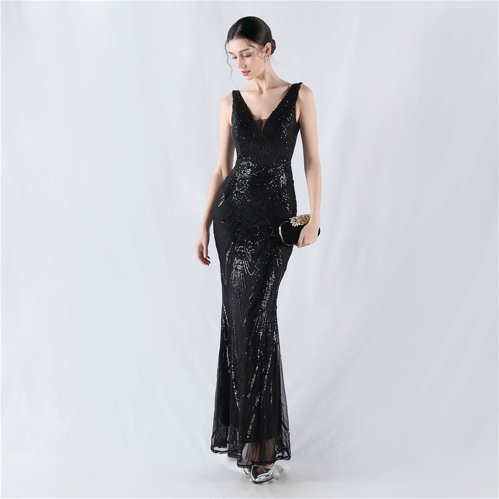 Elegant Sequin Rhinestone Chain Evening Dress 11