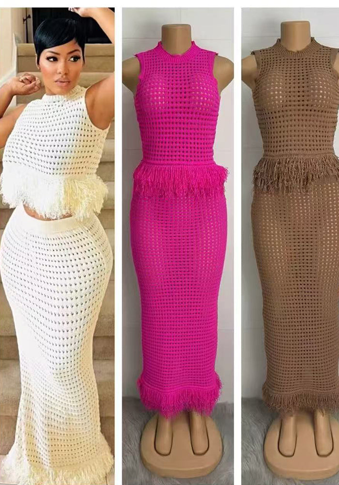 Women's Knitting Hollow Out Sexy Two-Piece Skirt Set