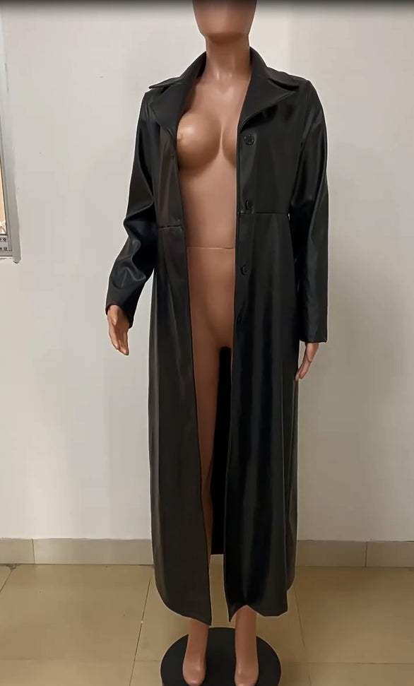 Women Fall/Winter Turndown Collar Button Pu-Leather Jacket 5