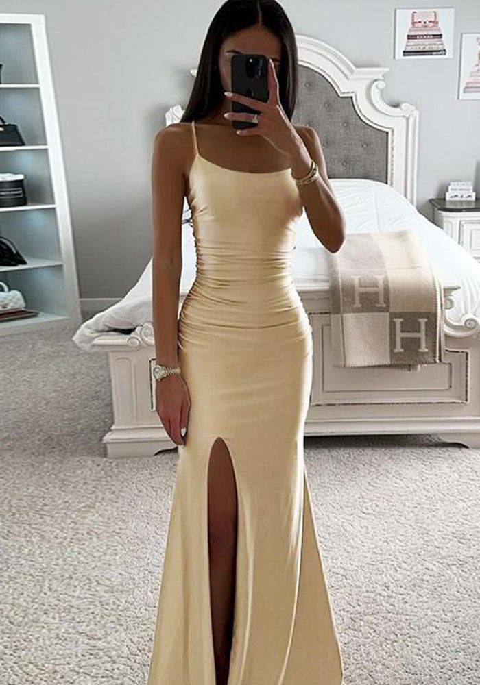 Strap Sexy Slit Fishtail Women Chic Slim Long Dress