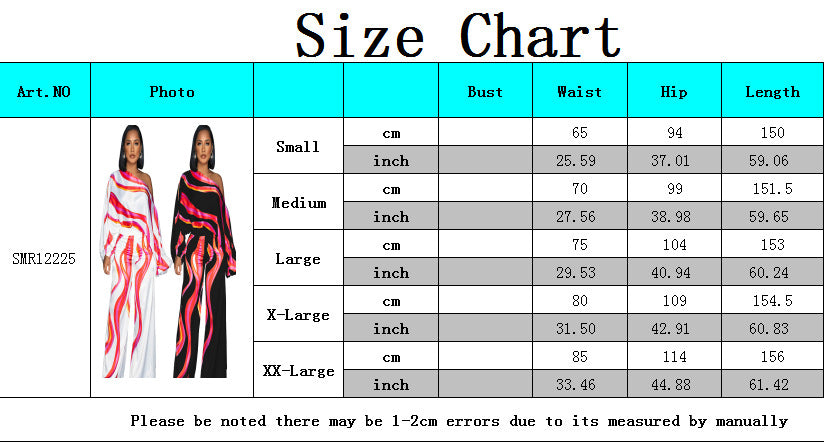 Sexy Fashion Print Slash Shoulder Long Sleeve Women's Wide Leg Jumpsuit 10