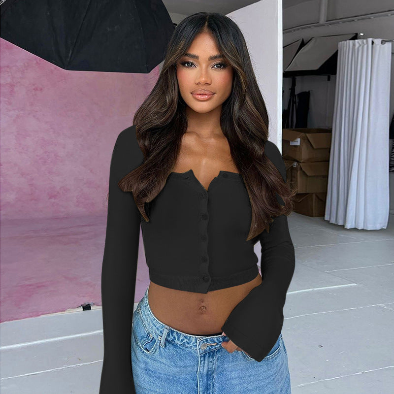 Women Casual knitting long-sleeved Crop Top 5