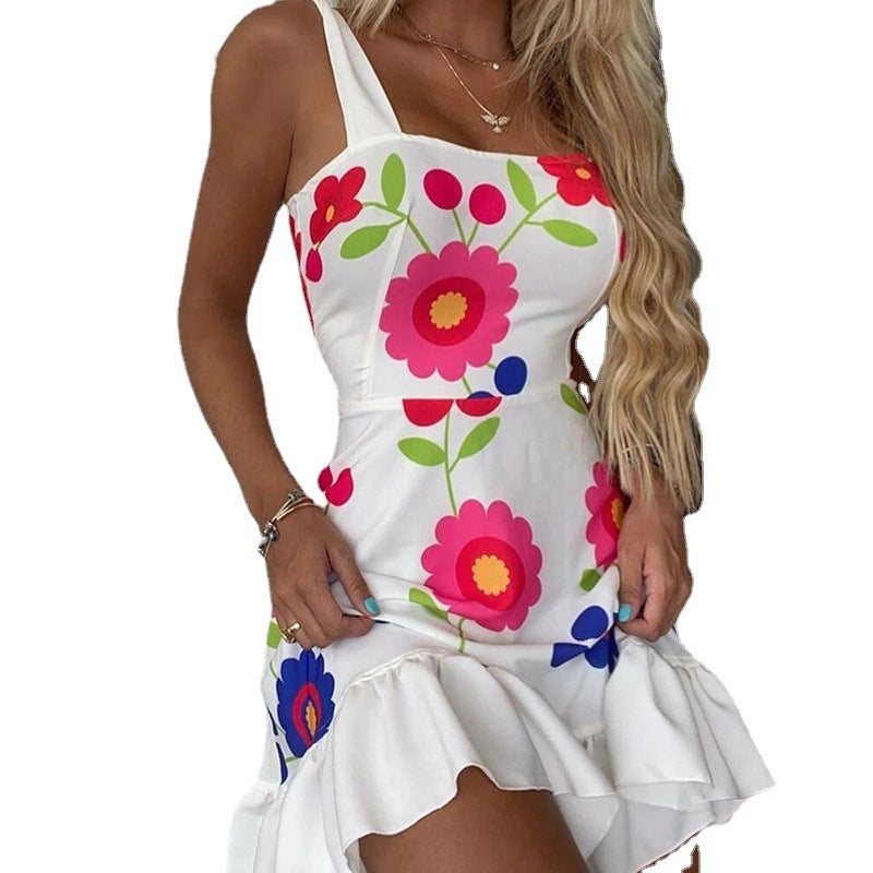 Chic Sexy Strap Flower Irregular Loose Dress For Women 5