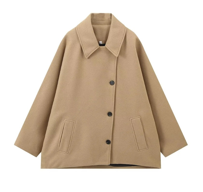 Women's Single-Breasted Turndown Collar Loose Coat 11