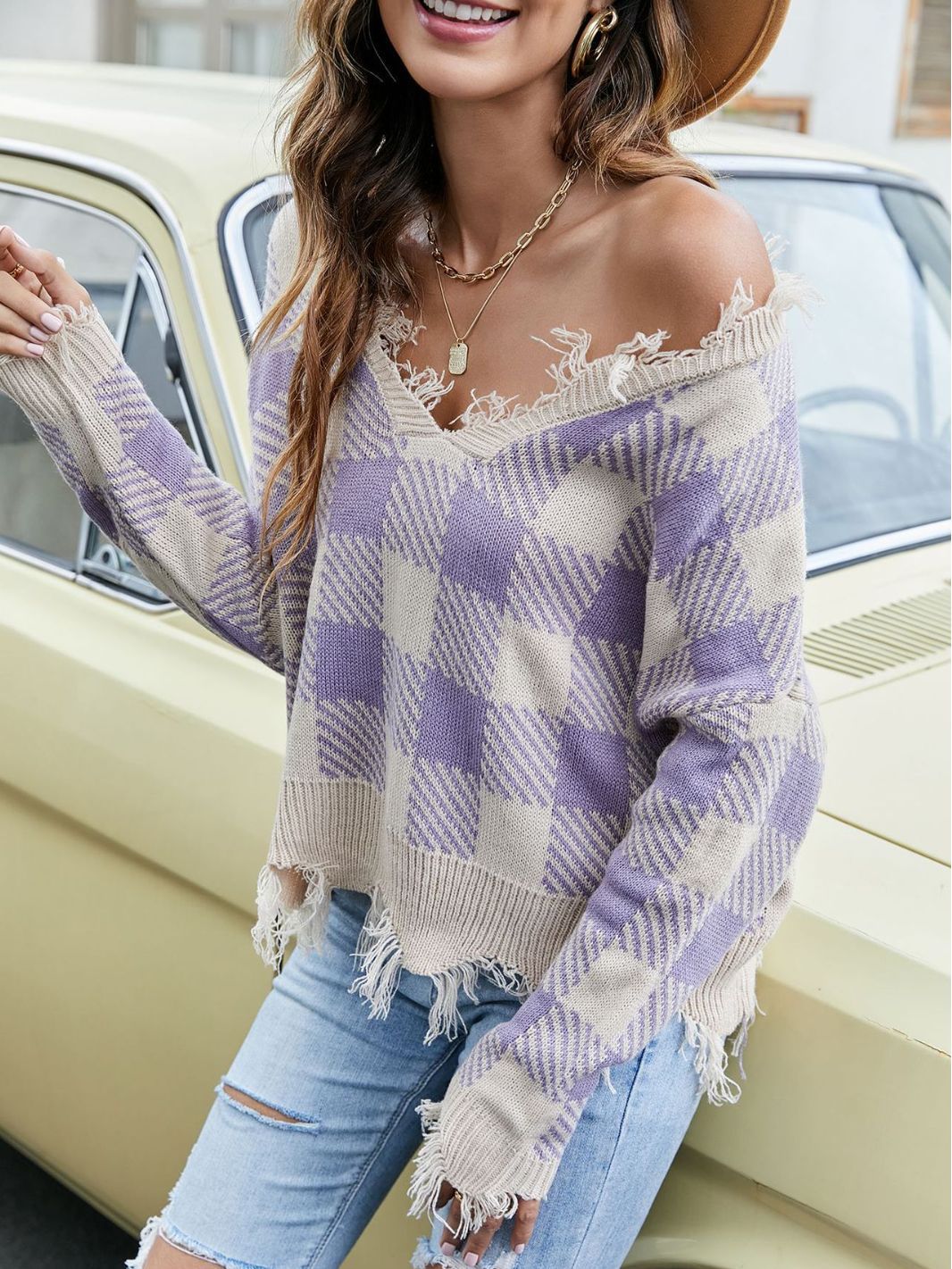 Women Loose V-Neck Tassel Crop Sweater 21
