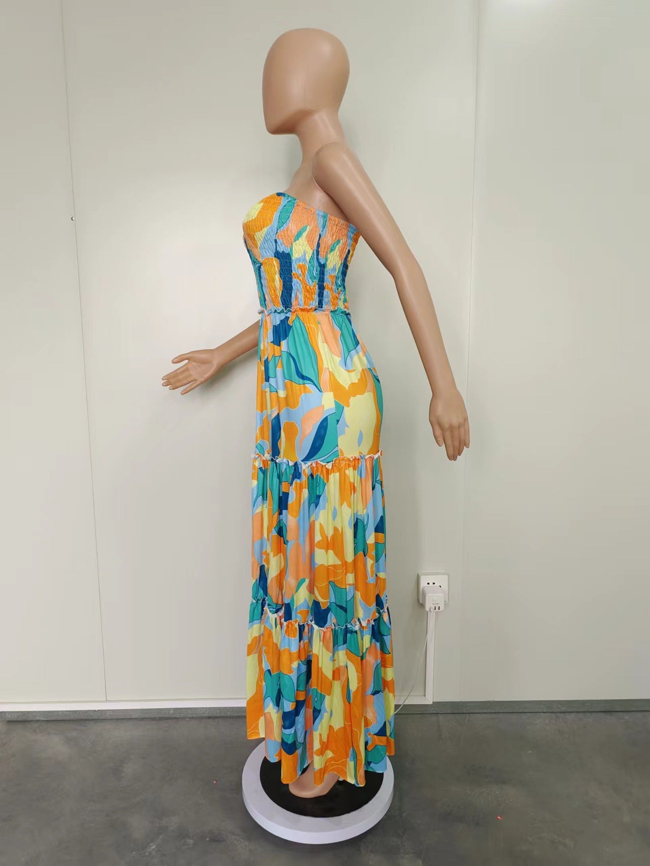 Summer Printed Strapless Swing Maxi Dress 14