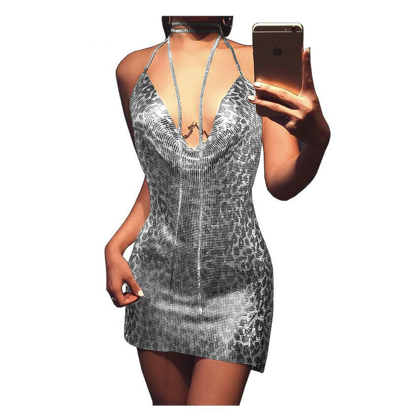 Women's Metal Sequin Sexy Rhinestone Dress 12