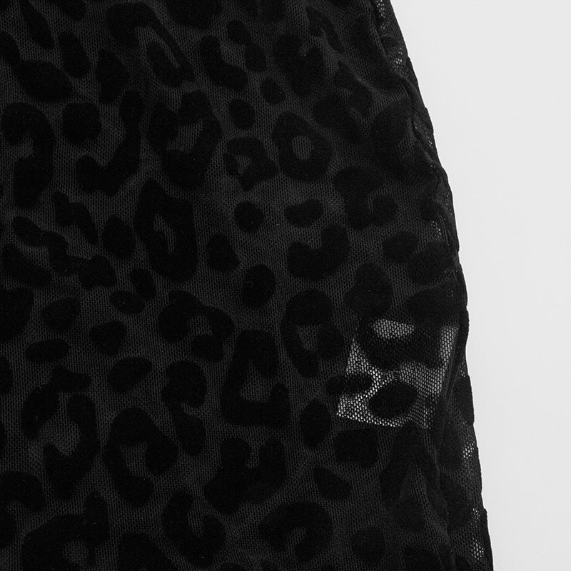 Women autumn leopard print flocked mesh sexy Bodycon Mini dress 14