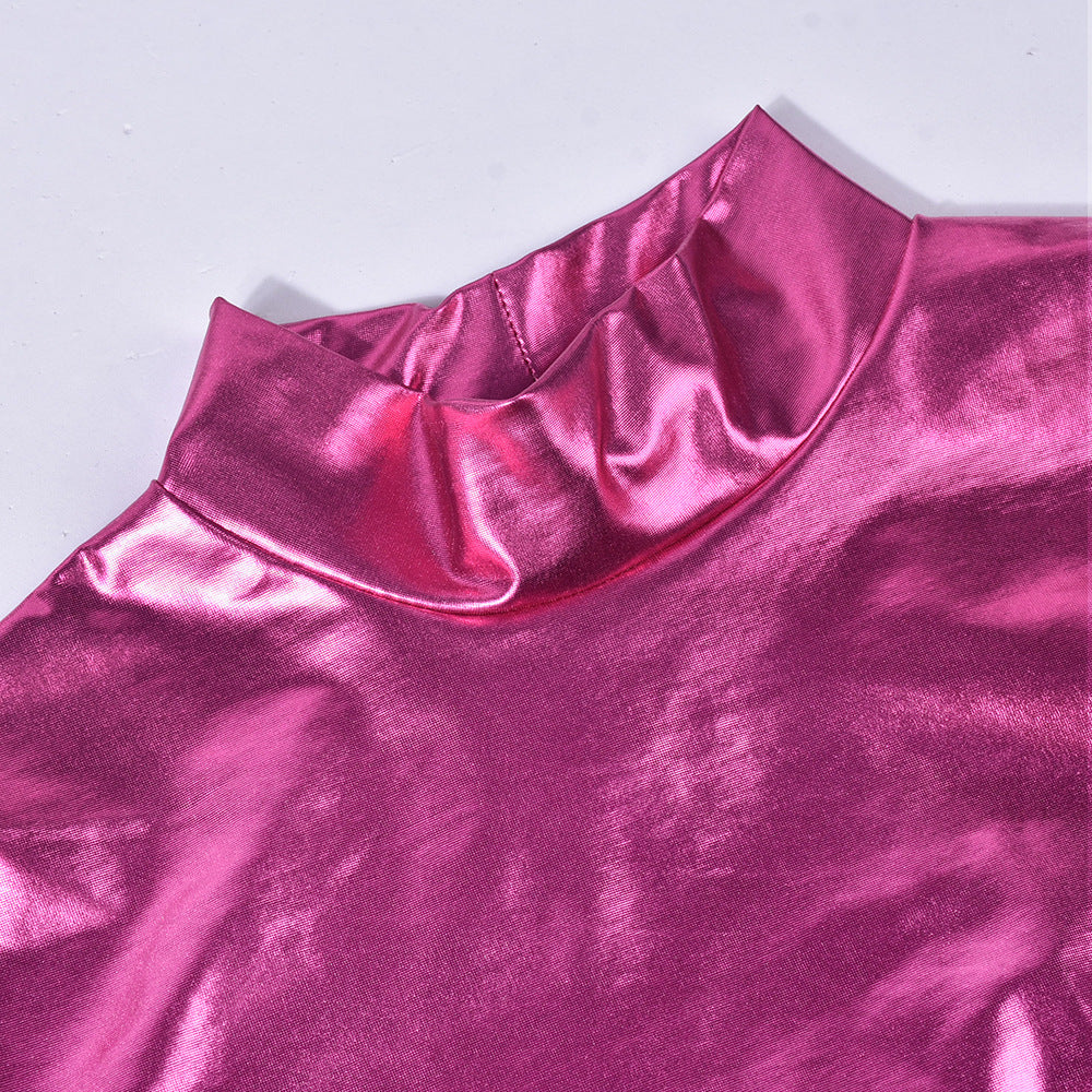 Autumn Sexy Rose Red Slim Long Sleeve Crop Two Piece Skirt Set 10