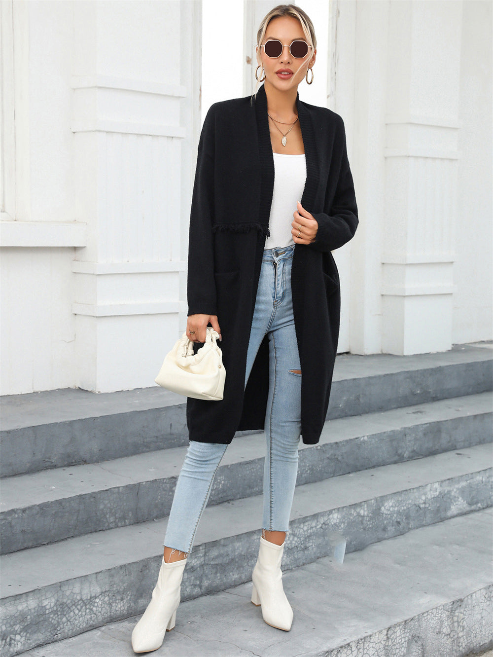 Winter Plus Size Long Cardigan Pocket Chic Fringe Sweater Coat 5