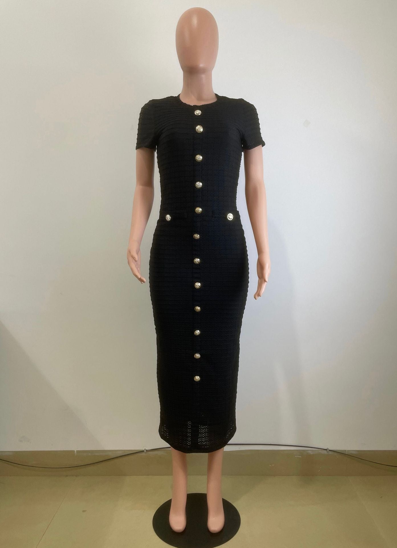 Women French Retro Knitting Short Sleeve Dress 4