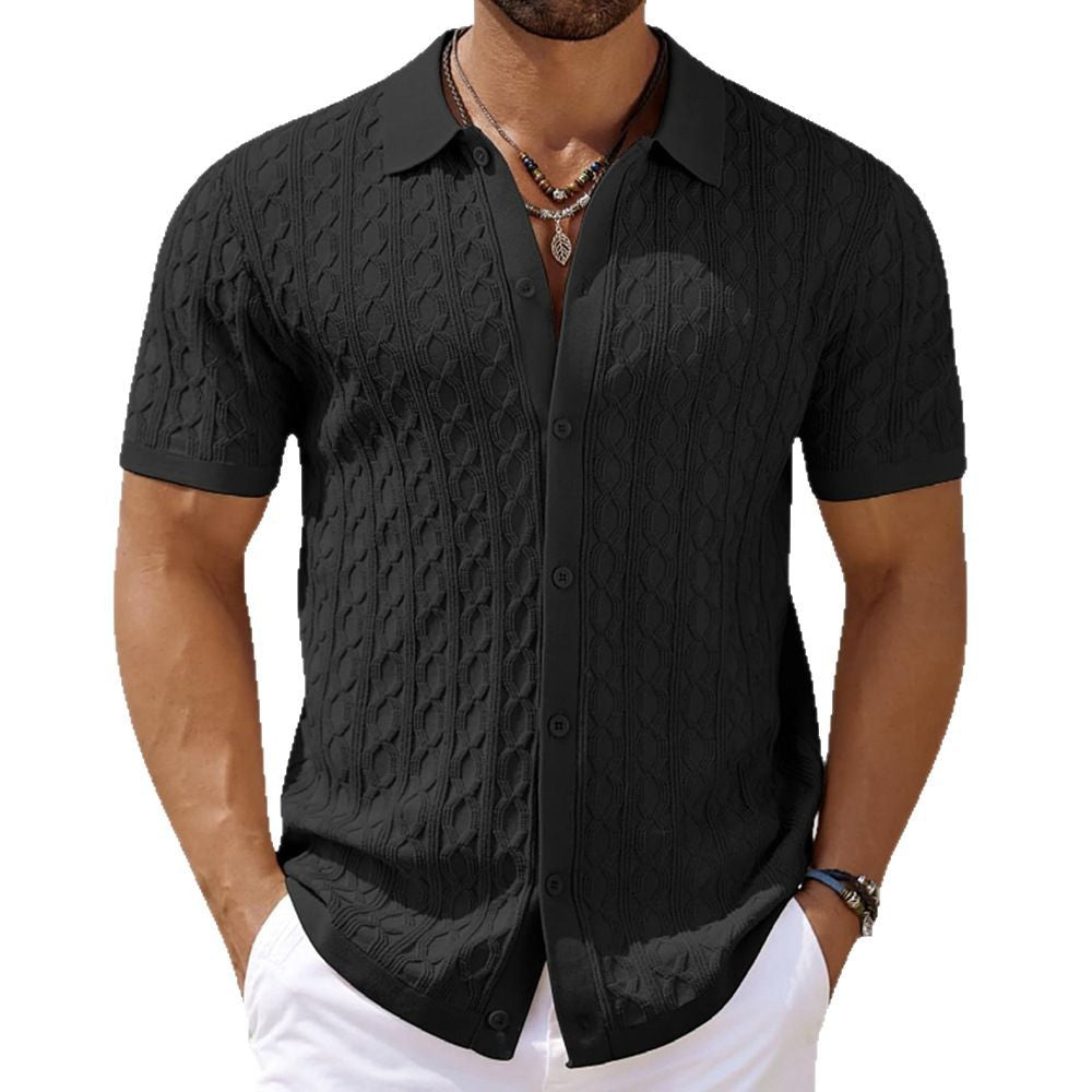Summer Short Sleeve Men's Fashion Knitting Top Casual Button Polo Shirt 6