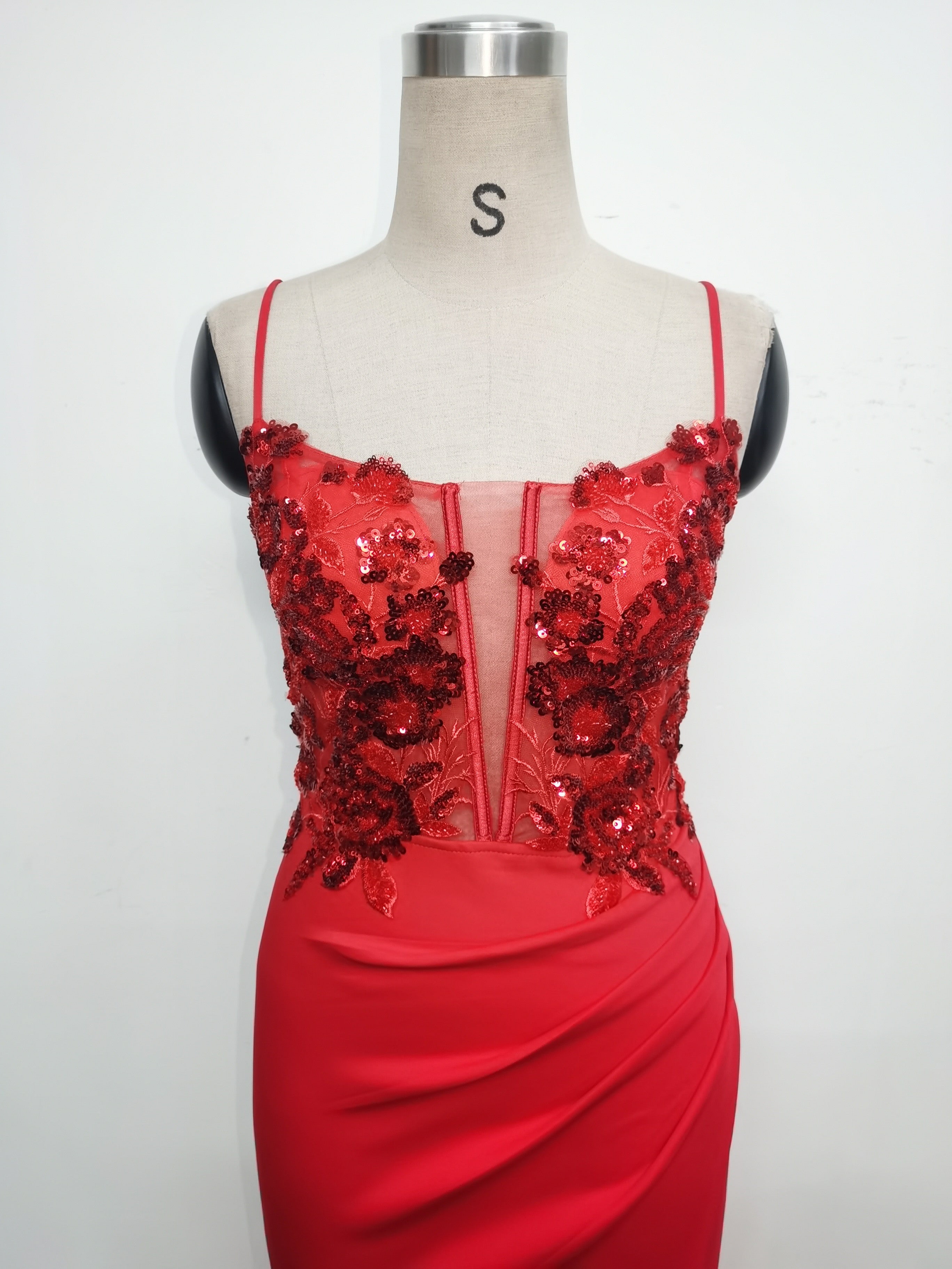 Women Fishbone Lace-Up Sequin Embroidery Formal Formal Party Evening Dress 11