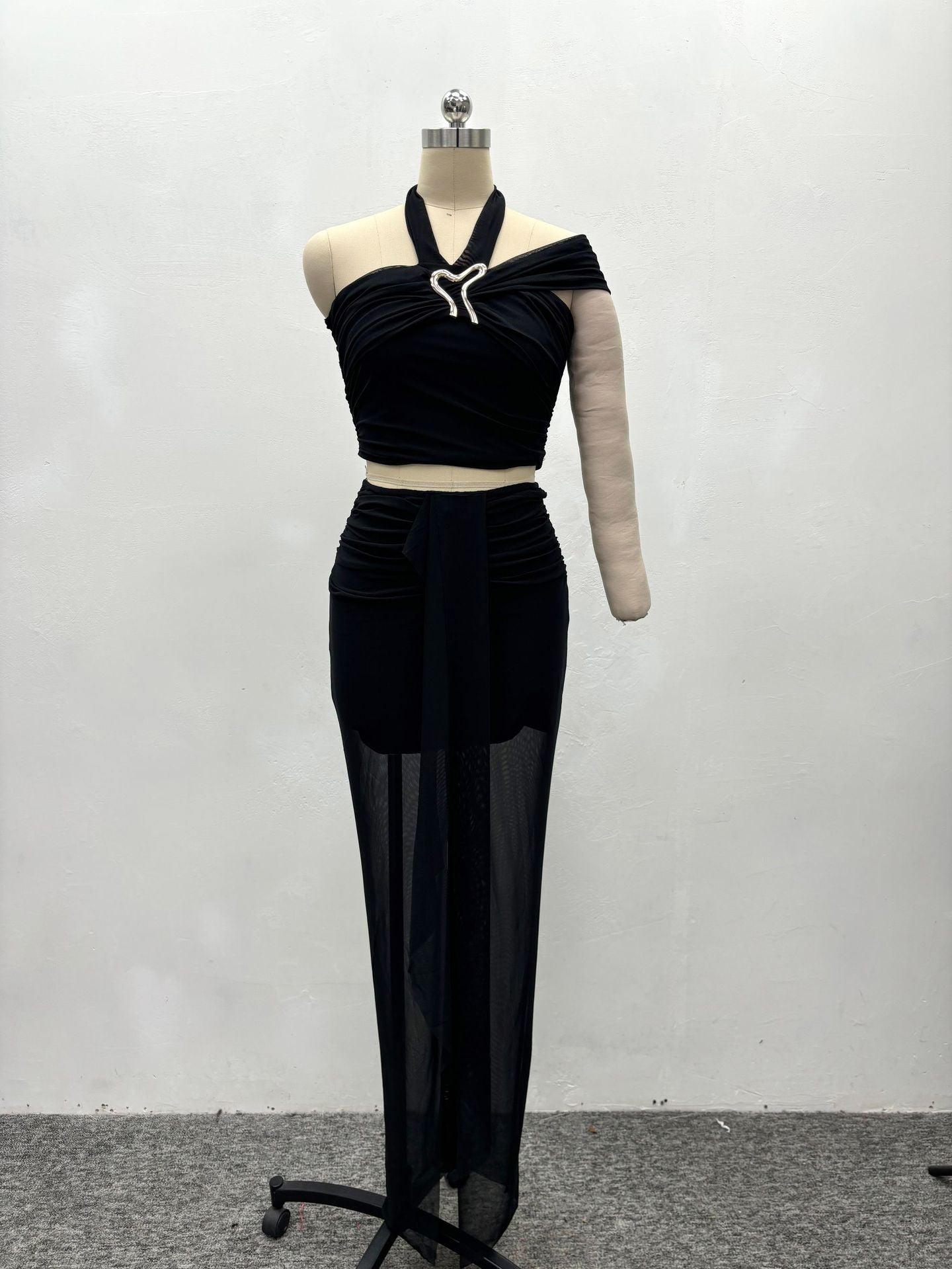 Fashion Women Sexy Halter One Shoulder Strapless Top Slit Skirt Two-Piece Set 9