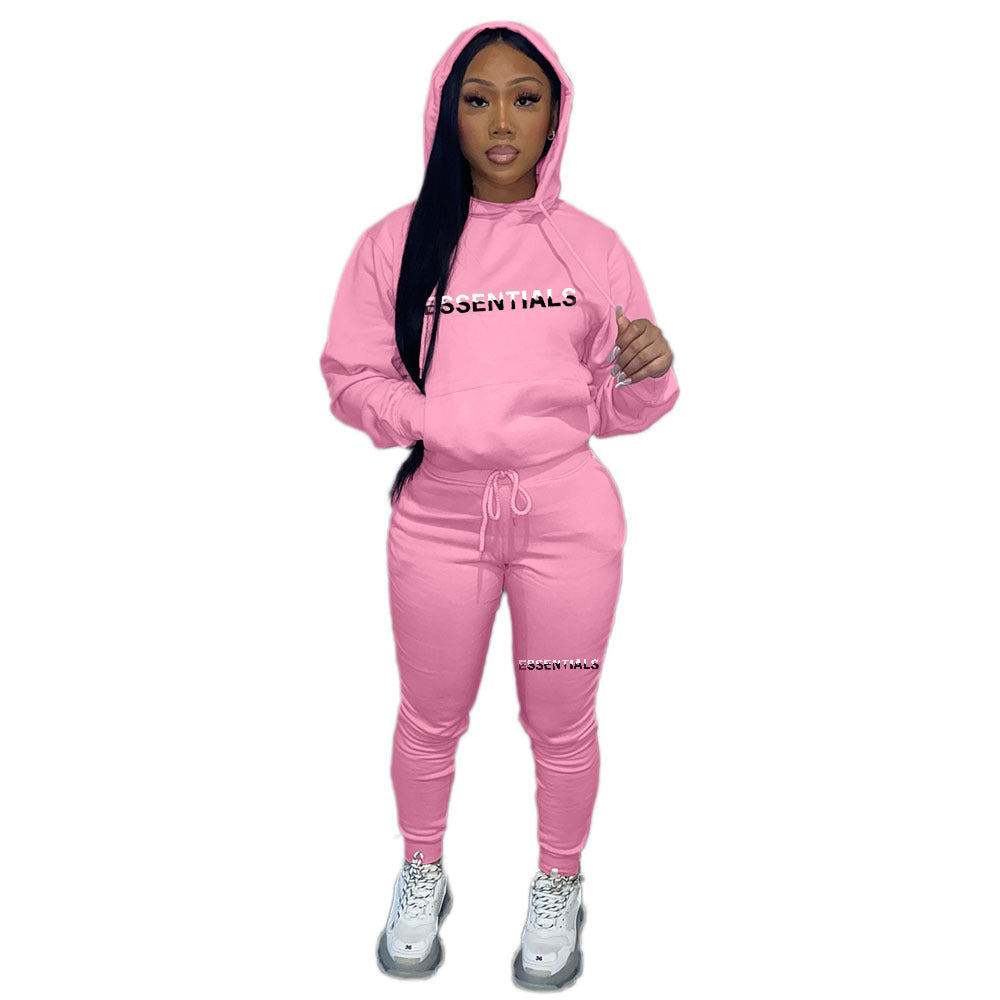 Women's Fleece Hoodies Women's Two Piece Hoodie Casual Print Tracksuit