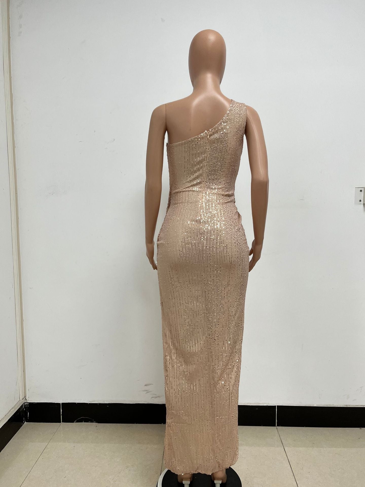 Women's One-Shoulder Lace-Up Sequined Evening Dress 88