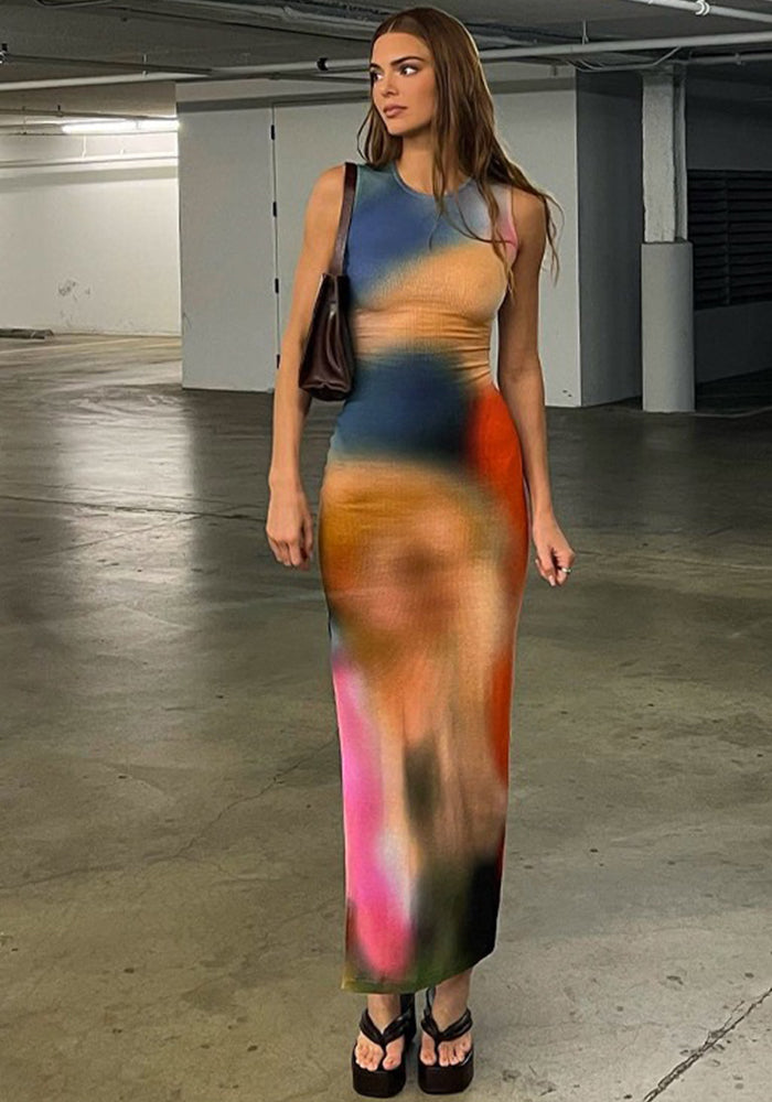 Women Summer Tie-Dye Printed Slit Dress