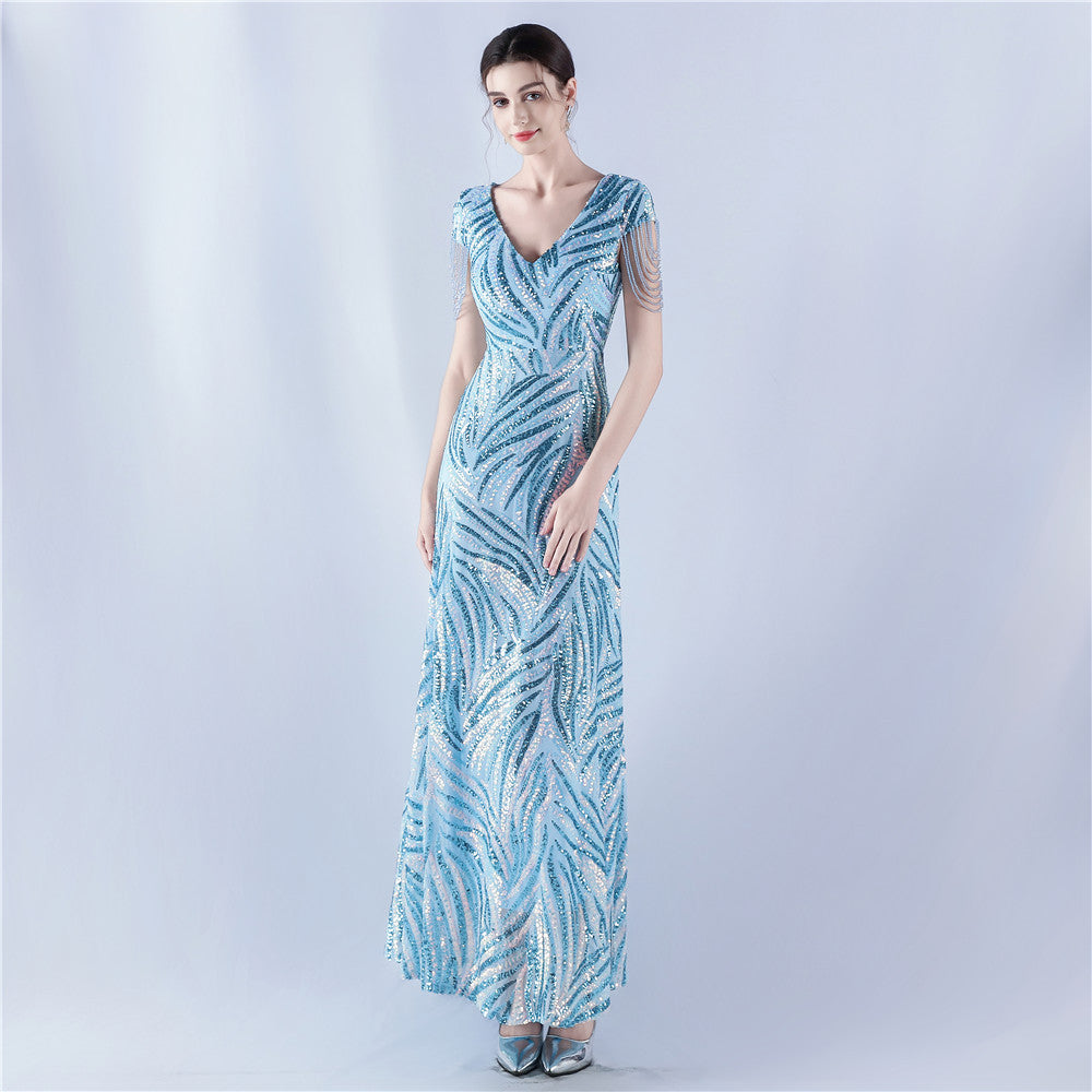 Women Sequin Beaded Evening Dress 17