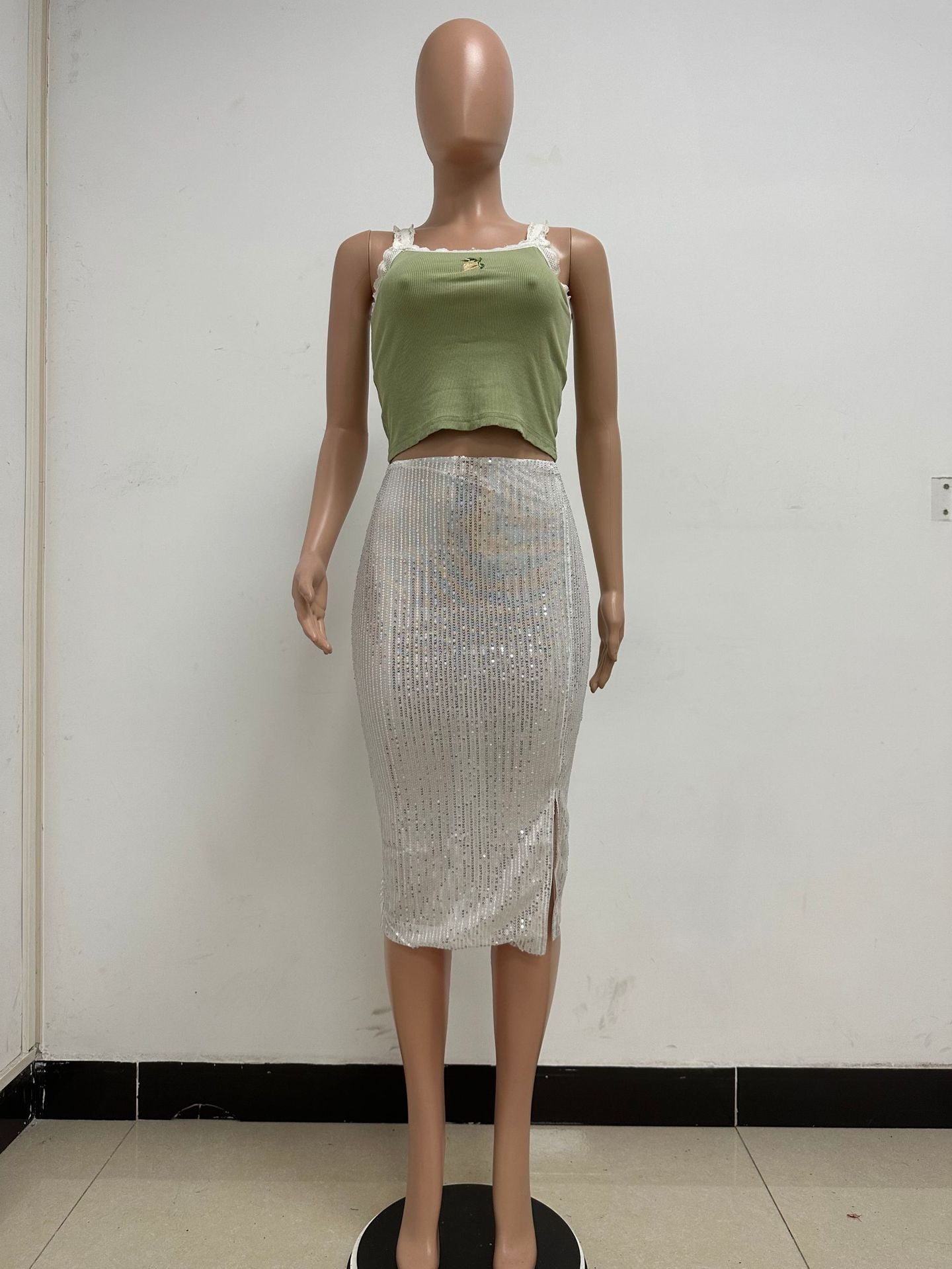 Women Slit Bodycon Sequined Skirt 52