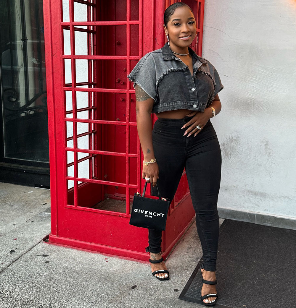 Women Casual Washed Colorblock Denim Jacket 3