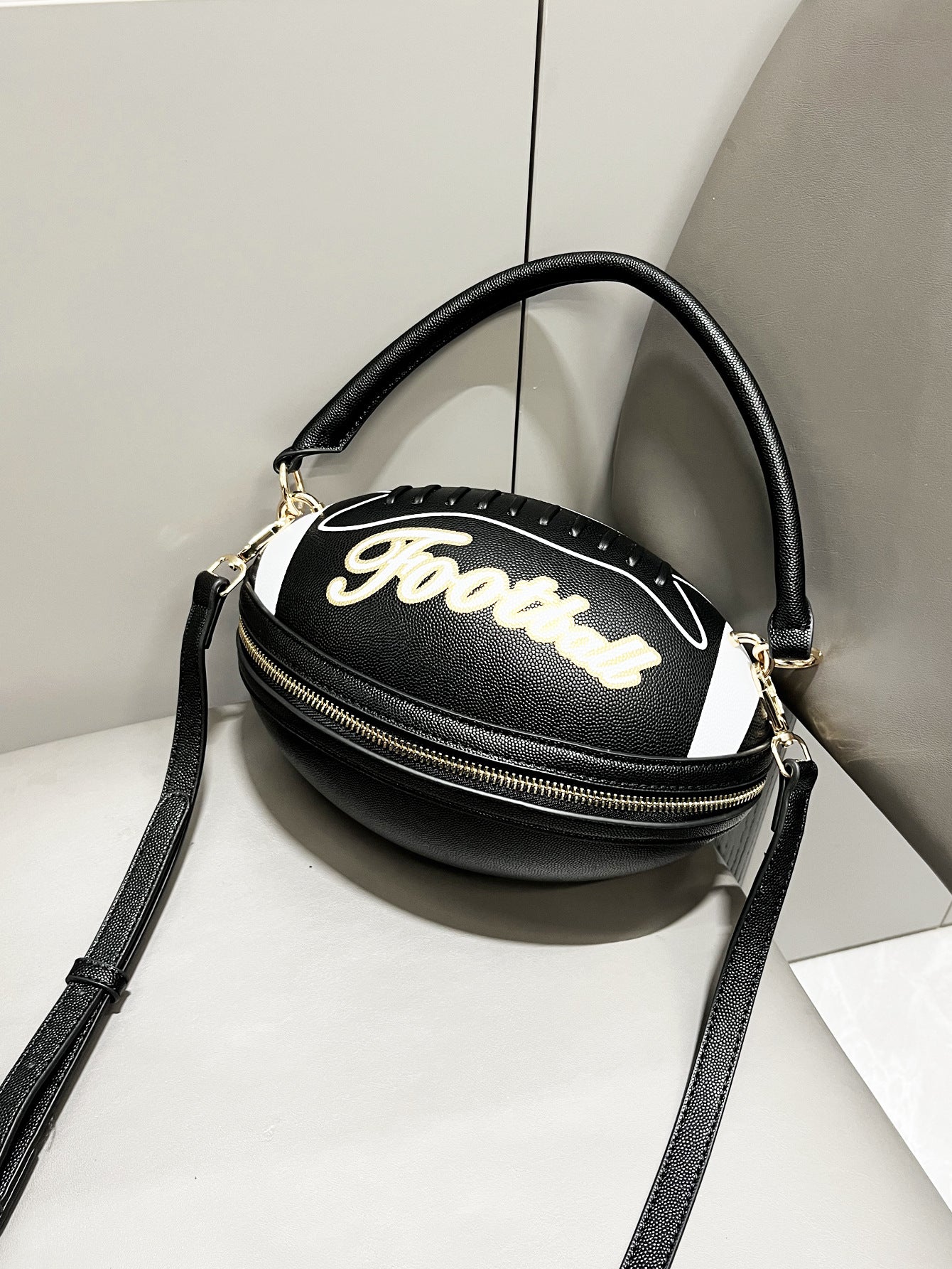 Women's Rugby Ball Shape Fun Handbag Shoulder Carry Bag 4