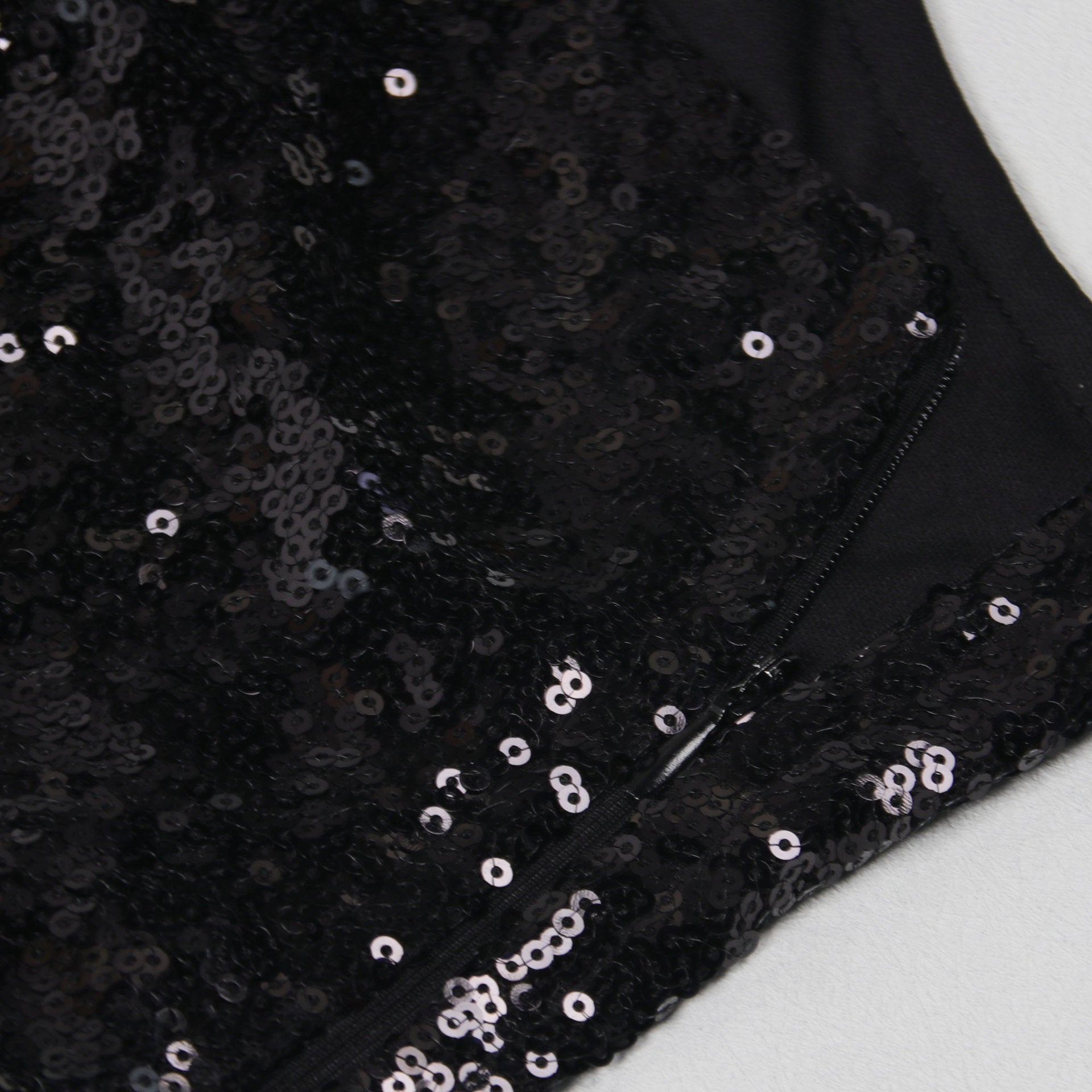 One-Shoulder Long-Sleeved Slim Waist Slit Sequin Dress 12