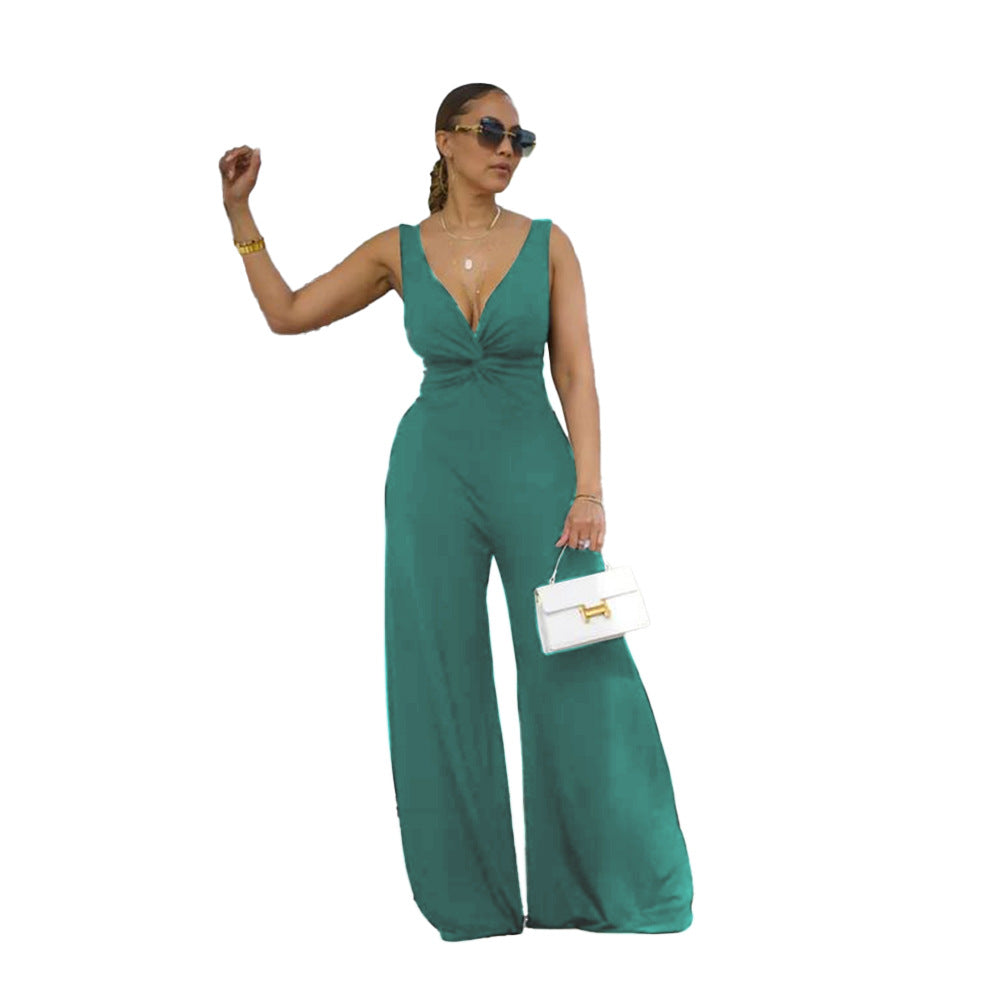 Women's Sexy Deep V Low Back Sleeveless Jumpsuit 5