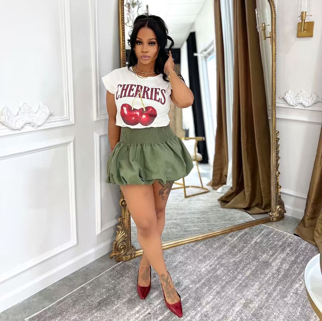 Solid Bubble Pleated Elastic High Waist Mini Skirt 10