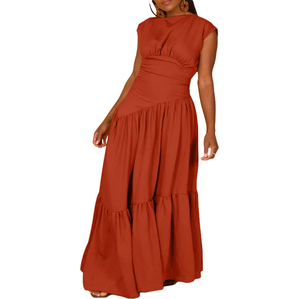 Women's Spring And Summer Solid Color Sleeveless Pleated Loose Long Dress 7