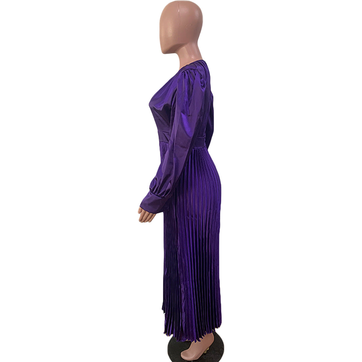 Women waisted loose long sleeve pleated dress 14
