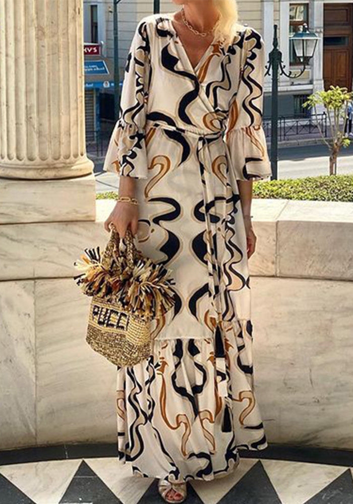 Women Printed Long Sleeve Beach Holidays Maxi Dress