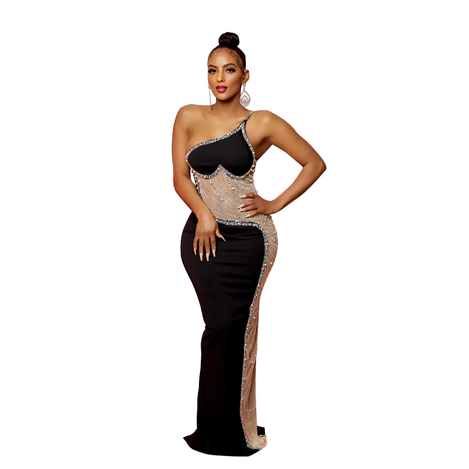 Fashion Women's Solid Color Beaded Sleeveless Strap Long Dress 11