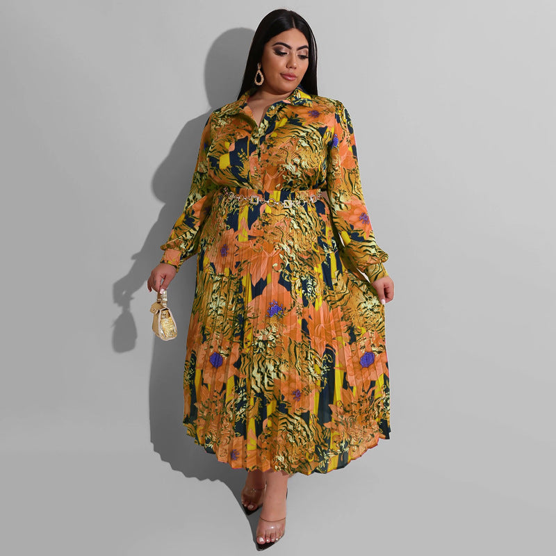 Plus Size Women Printed Long Sleeve Top + Ruched Skirt Two-Piece Set 7