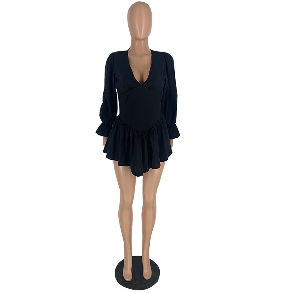 Women V-Neck Ruffle Sleeve Elegant Pleated Dress 11