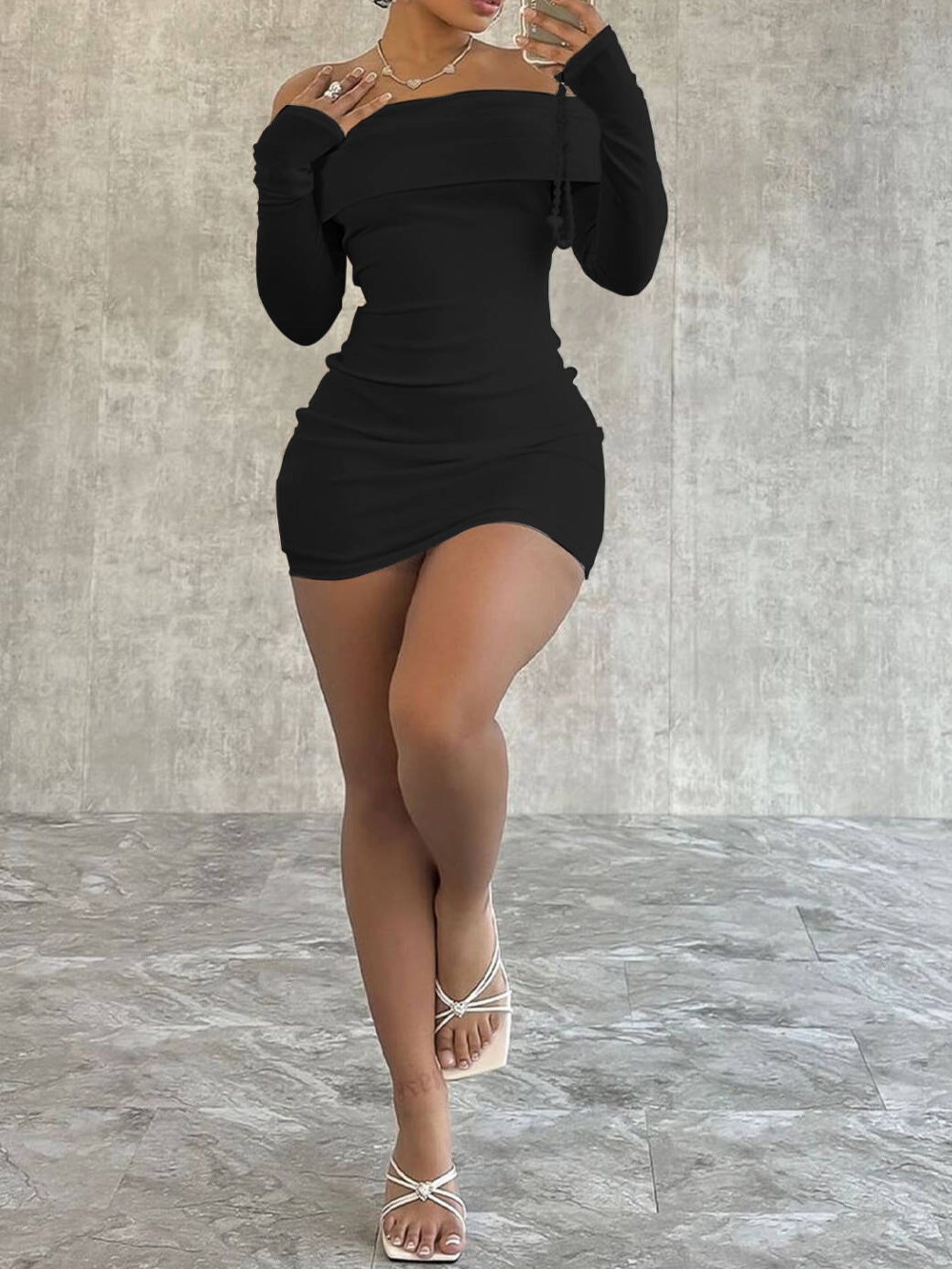 Women's Fashion Off Shoulder Sexy Slim Long Sleeve Dress