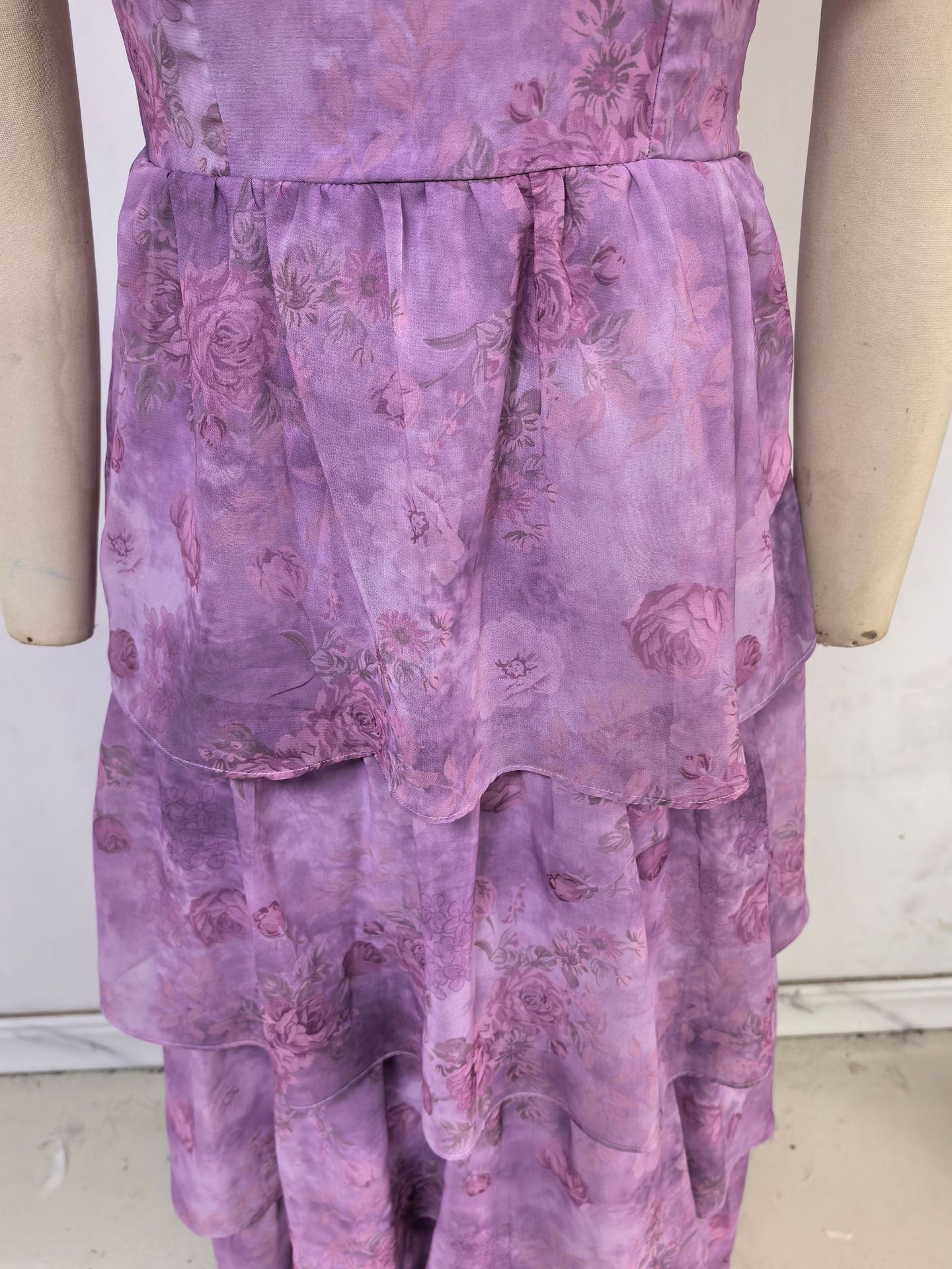 Women Spring/Summer Sleeveless Floral Strappy Off-The-Shoulder Tie-Drape Dress 14