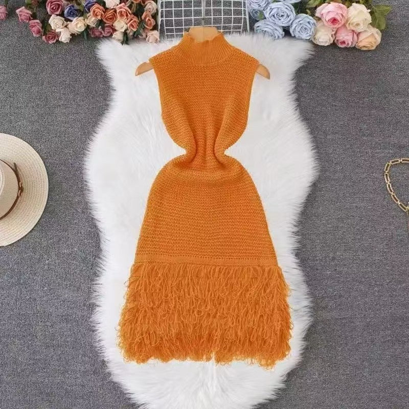 Women Summer Sexy Sleeveless Tassel Hollow Elegant Patchwork Dress 12