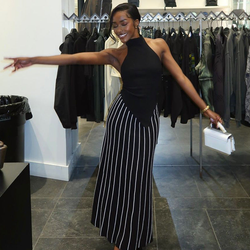 Women African Sleeveless Top and Striped Skirt Two Piece Set 5