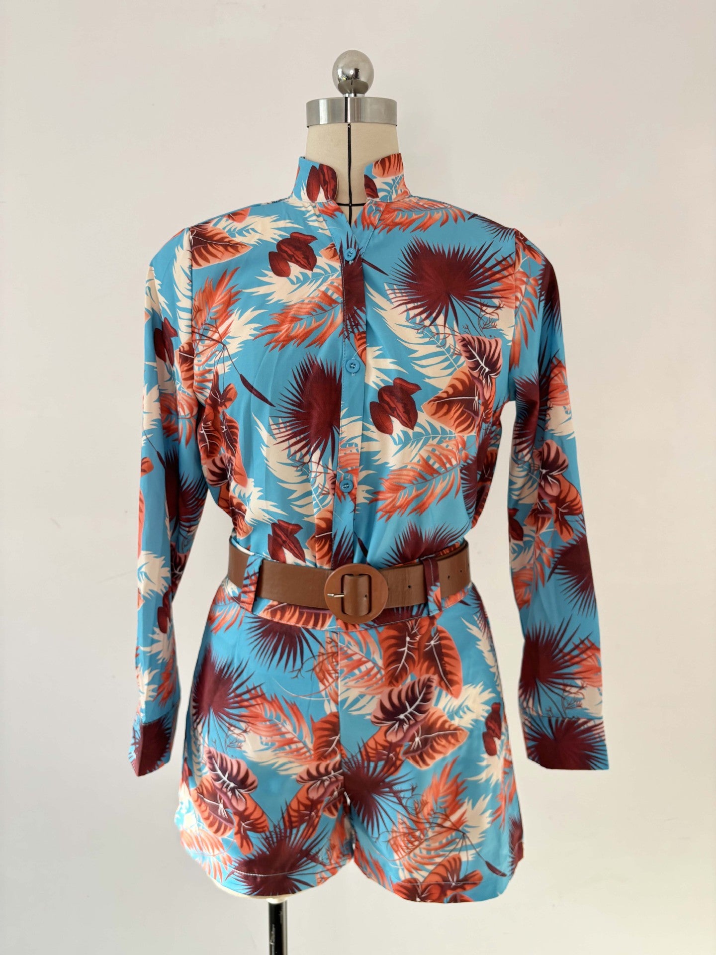 Women's Printed Long Sleeve Shirt Shorts Fashion Women's Two Piece Set 17