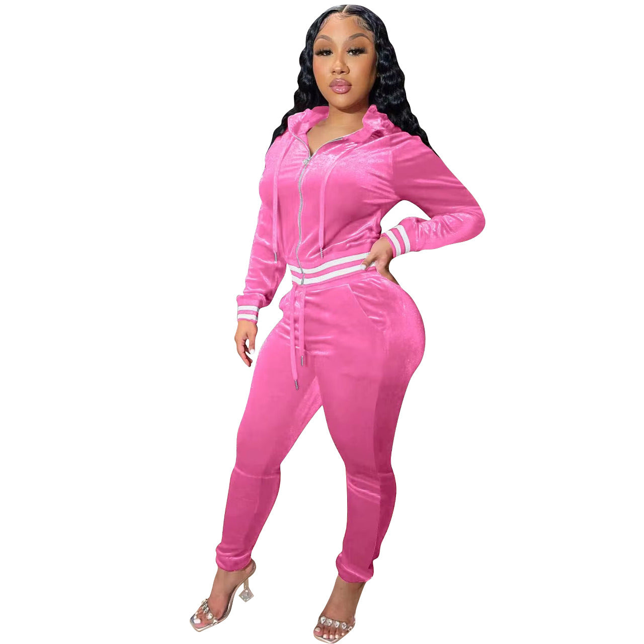 Women Long Sleeve Zipper Top and Pant Two-Piece Set 5