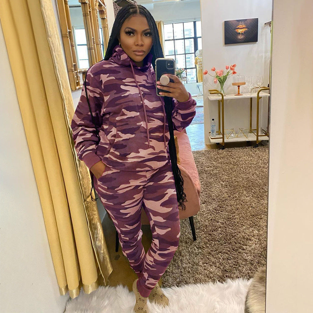 Women's Fashionable Sportswear Camouflage Two-Piece Tracksuit Set 6