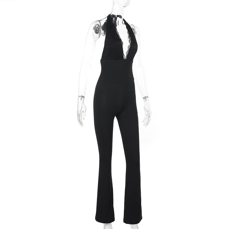 Women V Neck Hollow Sexy Halter Neck Summer Backless Jumpsuit 7