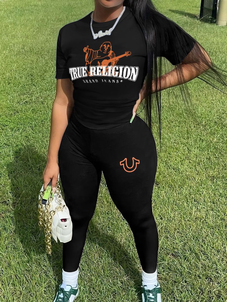 Women sexy printed short-sleeved Top and Pants Two Piece 3