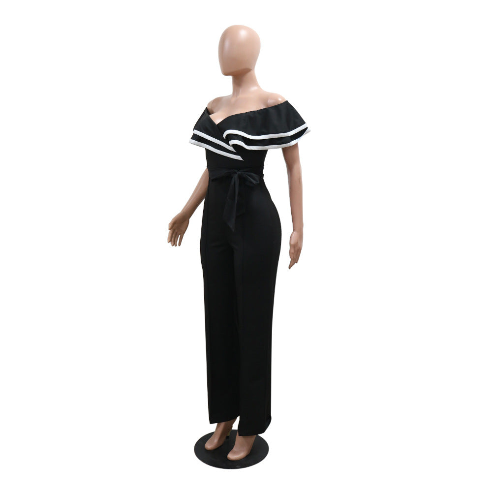 Women Summer Off Shoulder Short Sleeve Wide Leg Jumpsuit 13